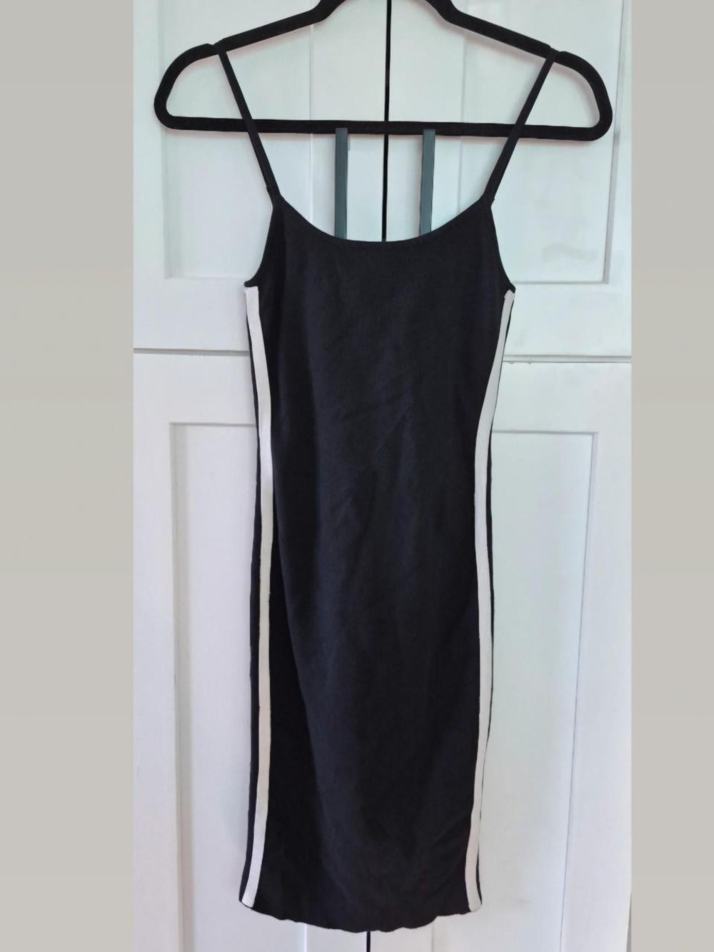 Bardot Black Midi Dress with White Side Stripes